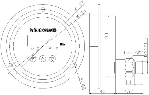 ELV104數字壓力表尺寸圖