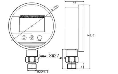 ELV118數字壓力表尺寸圖